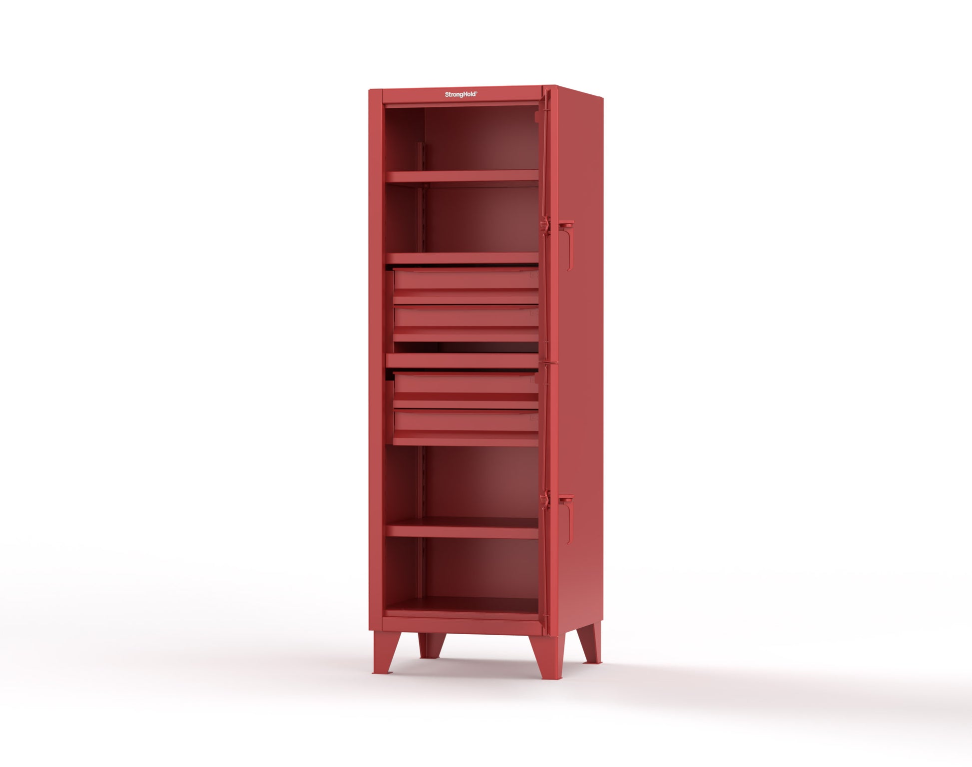 Extreme Duty 12 GA Double-Tier Locker with 2 Compartments, 3 Shelves, 4 Drawers - 26 in. W x 24in. D x 78 in. H - 26-24-2TPL-4DB-3001
