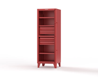 Extreme Duty 12 GA Double-Tier Locker with 2 Compartments, 3 Shelves, 4 Drawers - 26 in. W x 24in. D x 78 in. H - 26-24-2TPL-4DB-3001