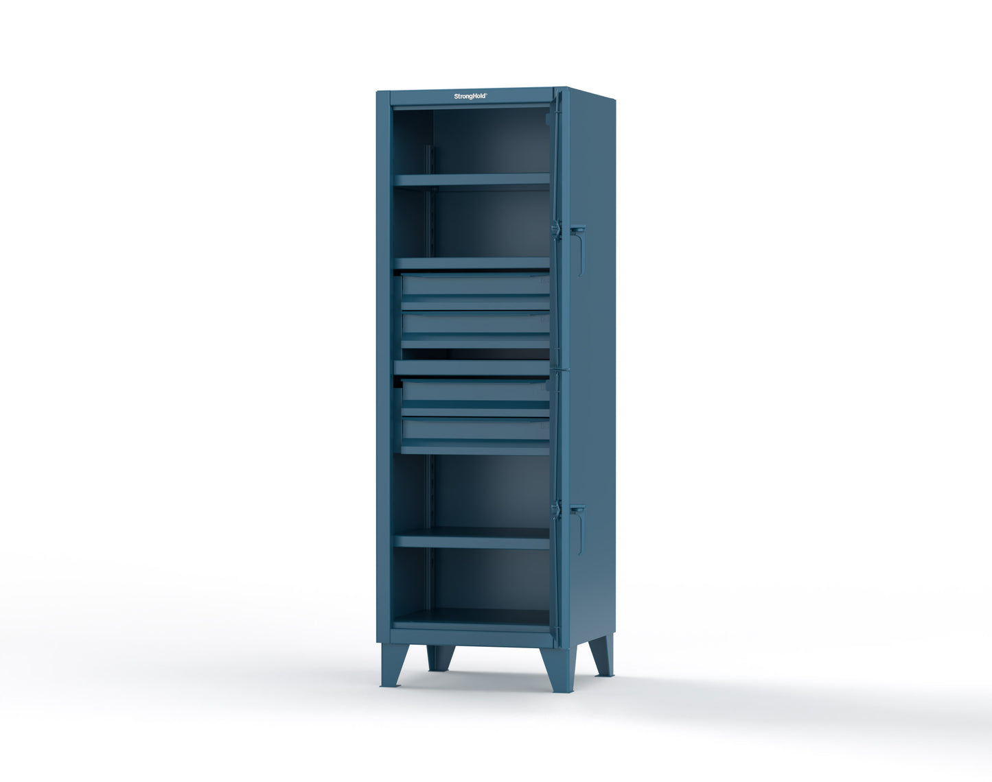 Extreme Duty 12 GA Double-Tier Locker with 2 Compartments, 3 Shelves, 4 Drawers - 26 in. W x 24in. D x 78 in. H - 26-24-2TPL-4DB-5010
