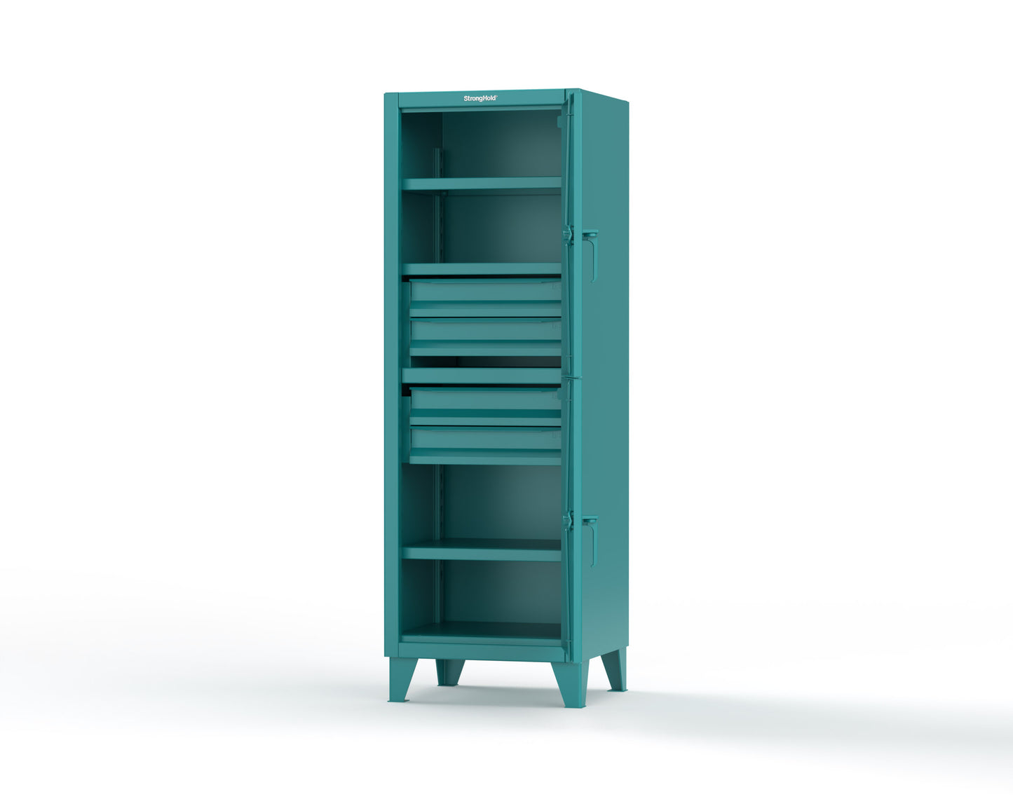 Extreme Duty 12 GA Double-Tier Locker with 2 Compartments, 3 Shelves, 4 Drawers - 26 in. W x 24in. D x 78 in. H - 26-24-2TPL-4DB-5021