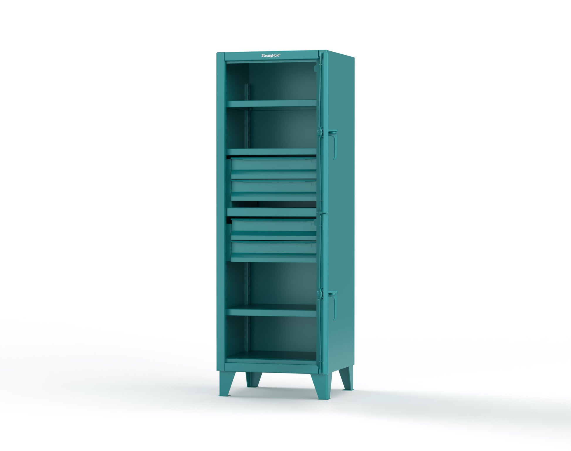 Extreme Duty 12 GA Double-Tier Locker with 2 Compartments, 3 Shelves, 4 Drawers - 26 in. W x 24in. D x 78 in. H - 26-24-2TPL-4DB-5021