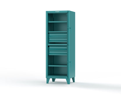Extreme Duty 12 GA Double-Tier Locker with 2 Compartments, 3 Shelves, 4 Drawers - 26 in. W x 24in. D x 78 in. H - 26-24-2TPL-4DB-5021