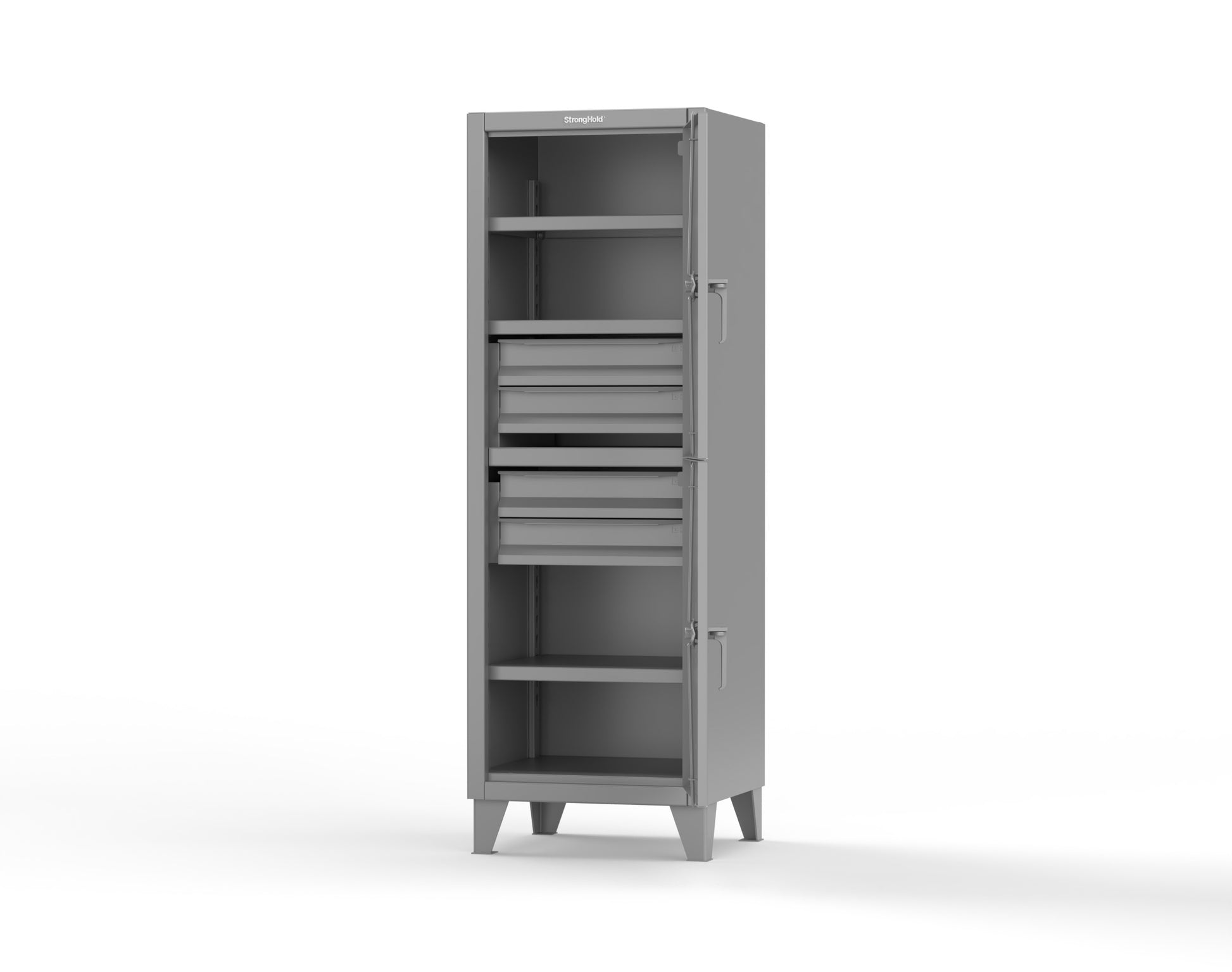 Extreme Duty 12 GA Double-Tier Locker with 2 Compartments, 3 Shelves, 4 Drawers - 26 in. W x 24in. D x 78 in. H - 26-24-2TPL-4DB-7037