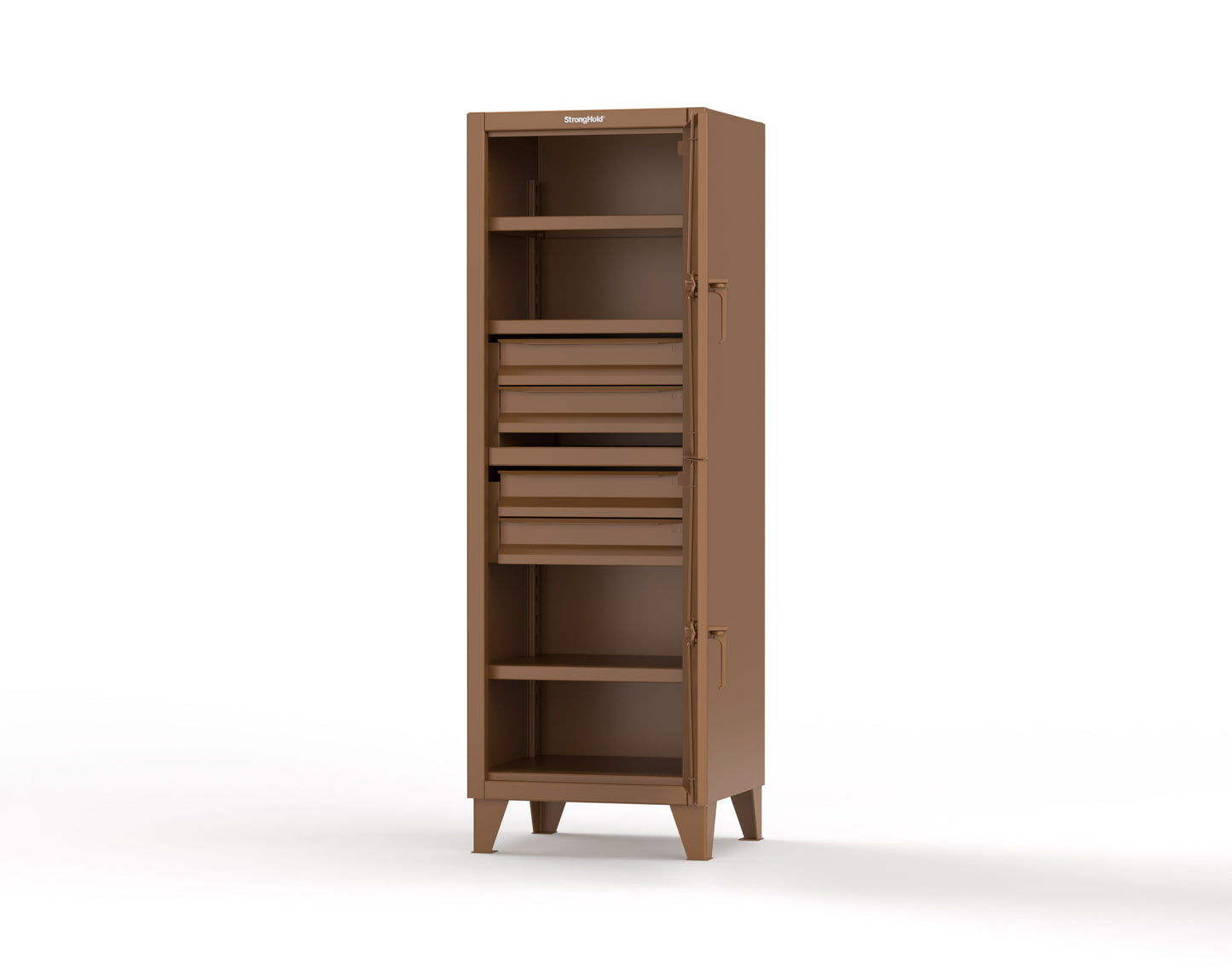 Extreme Duty 12 GA Double-Tier Locker with 2 Compartments, 3 Shelves, 4 Drawers - 26 in. W x 24in. D x 78 in. H - 26-24-2TPL-4DB-8025