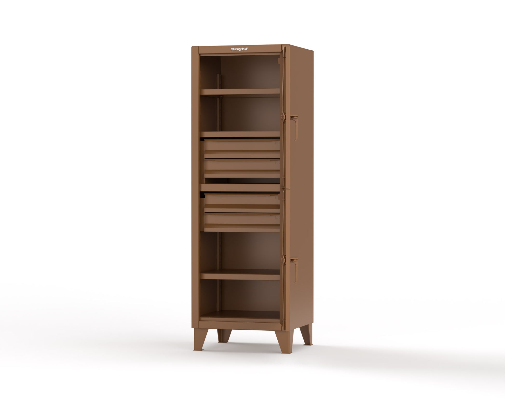 Extreme Duty 12 GA Double-Tier Locker with 2 Compartments, 3 Shelves, 4 Drawers - 26 in. W x 24in. D x 78 in. H - 26-24-2TPL-4DB-8025