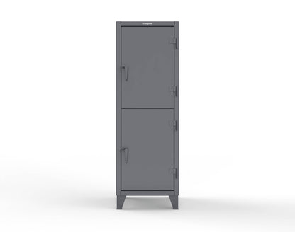 Extreme Duty 12 GA Double-Tier Locker with 2 Compartments, 4 Shelves, Coat Hooks - 26 in. W x 24in. D x 78 in. H - 26-24-2TPL-7024