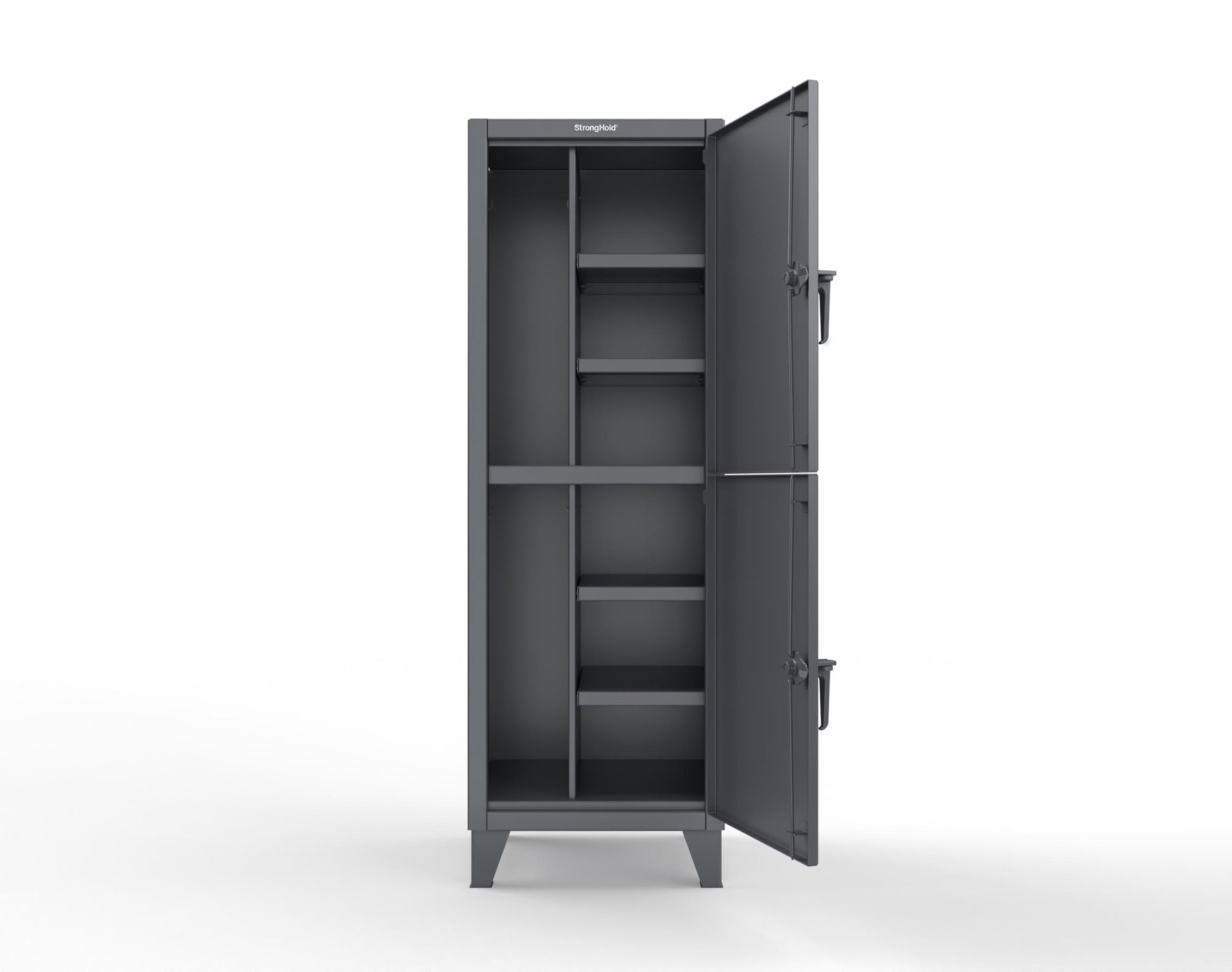 Extreme Duty 12 GA Double-Tier Locker with 2 Compartments, 4 Shelves, Coat Hooks - 26 in. W x 24in. D x 78 in. H - 26-24-2TPL-7024