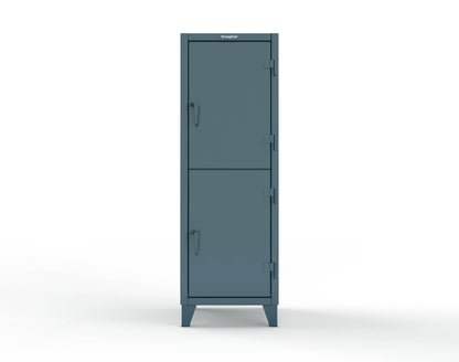 Extreme Duty 12 GA Double-Tier Locker with 2 Compartments, 4 Shelves, Coat Hooks - 26 in. W x 24in. D x 78 in. H - 26-24-2TPL-5001