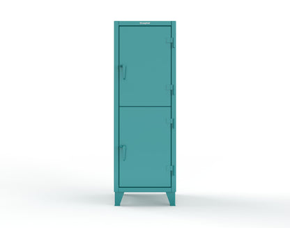 Extreme Duty 12 GA Double-Tier Locker with 2 Compartments, 4 Shelves, Coat Hooks - 26 in. W x 24in. D x 78 in. H - 26-24-2TPL-5021