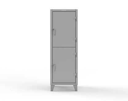 Extreme Duty 12 GA Double-Tier Locker with 2 Compartments, 4 Shelves, Coat Hooks - 26 in. W x 24in. D x 78 in. H - 26-24-2TPL-7037