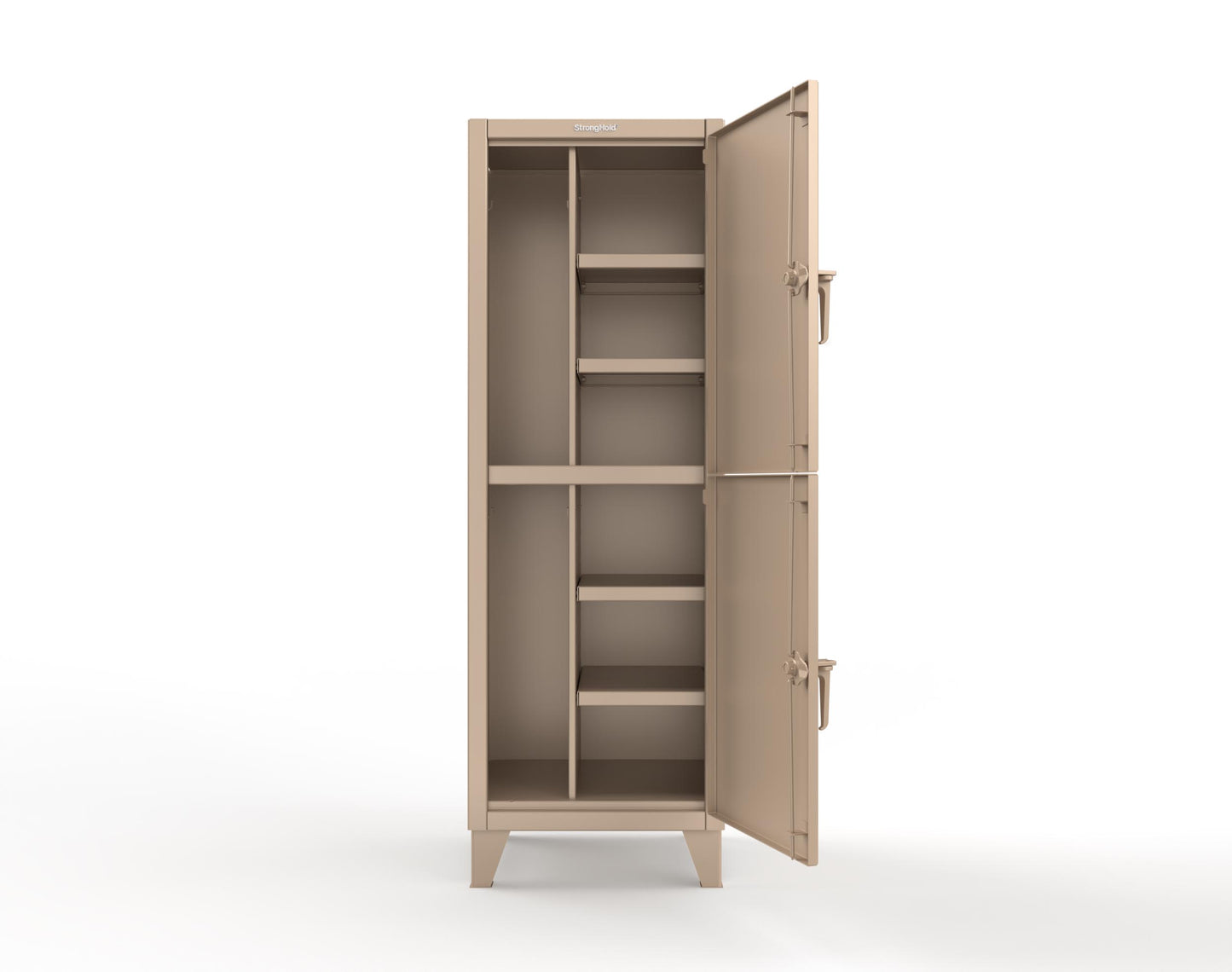 Extreme Duty 12 GA Double-Tier Locker with 2 Compartments, 4 Shelves, Coat Hooks - 26 in. W x 24in. D x 78 in. H - 26-24-2TPL-1019