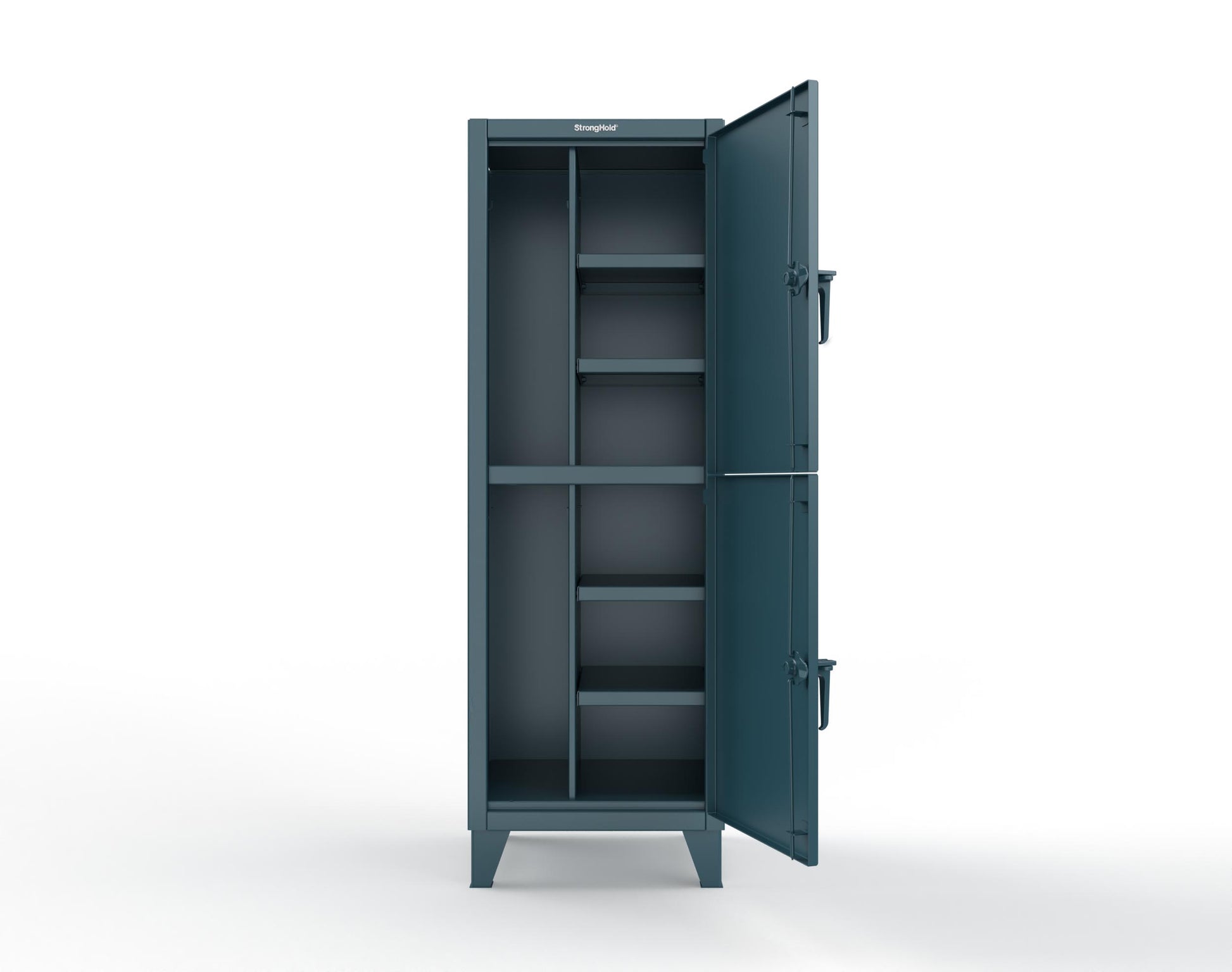 Extreme Duty 12 GA Double-Tier Locker with 2 Compartments, 4 Shelves, Coat Hooks - 26 in. W x 24in. D x 78 in. H - 26-24-2TPL-5001