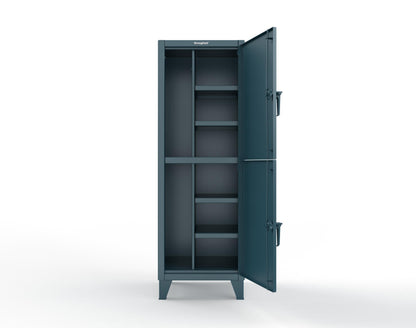 Extreme Duty 12 GA Double-Tier Locker with 2 Compartments, 4 Shelves, Coat Hooks - 26 in. W x 24in. D x 78 in. H - 26-24-2TPL-5001