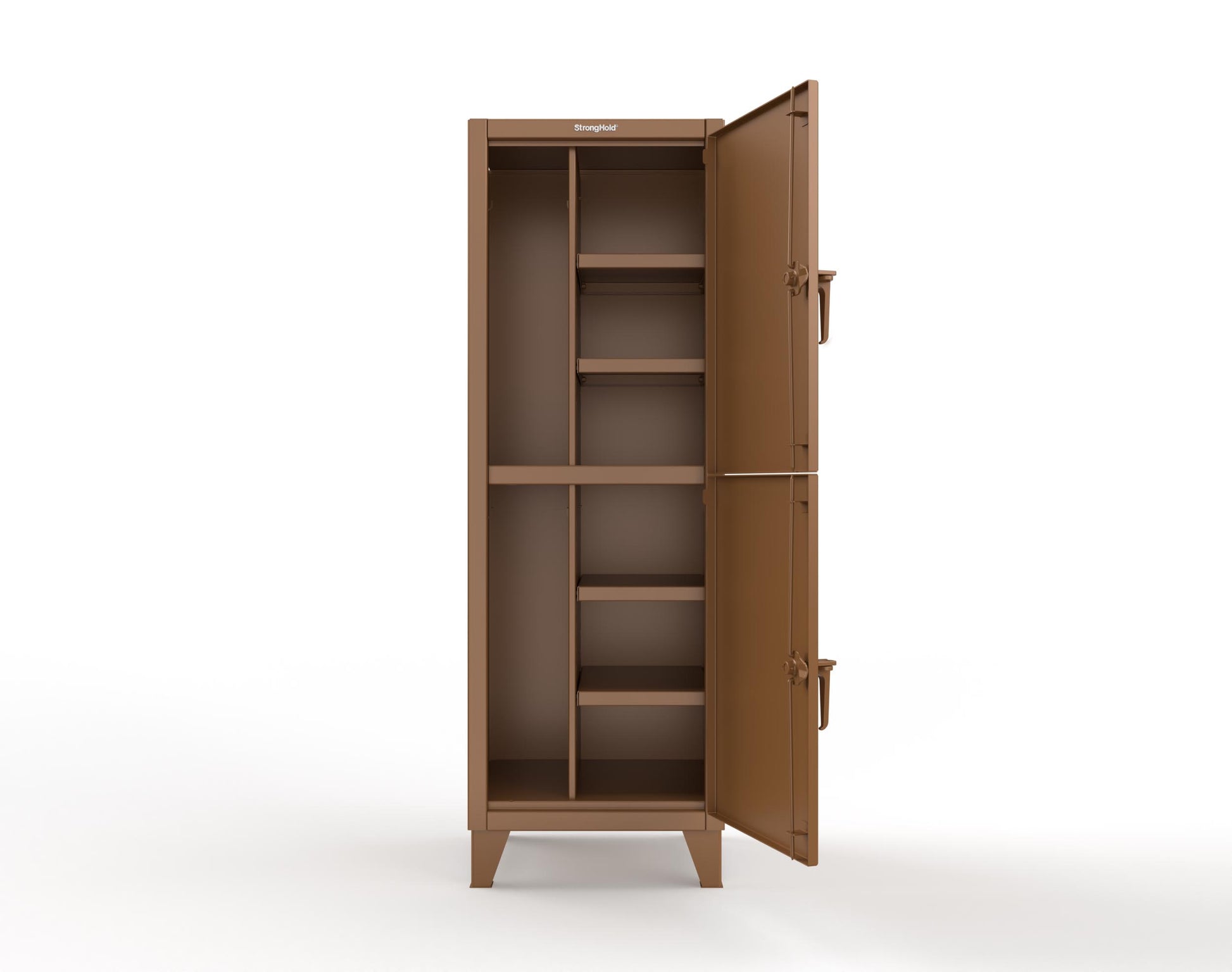 Extreme Duty 12 GA Double-Tier Locker with 2 Compartments, 4 Shelves, Coat Hooks - 26 in. W x 24in. D x 78 in. H - 26-24-2TPL-8008