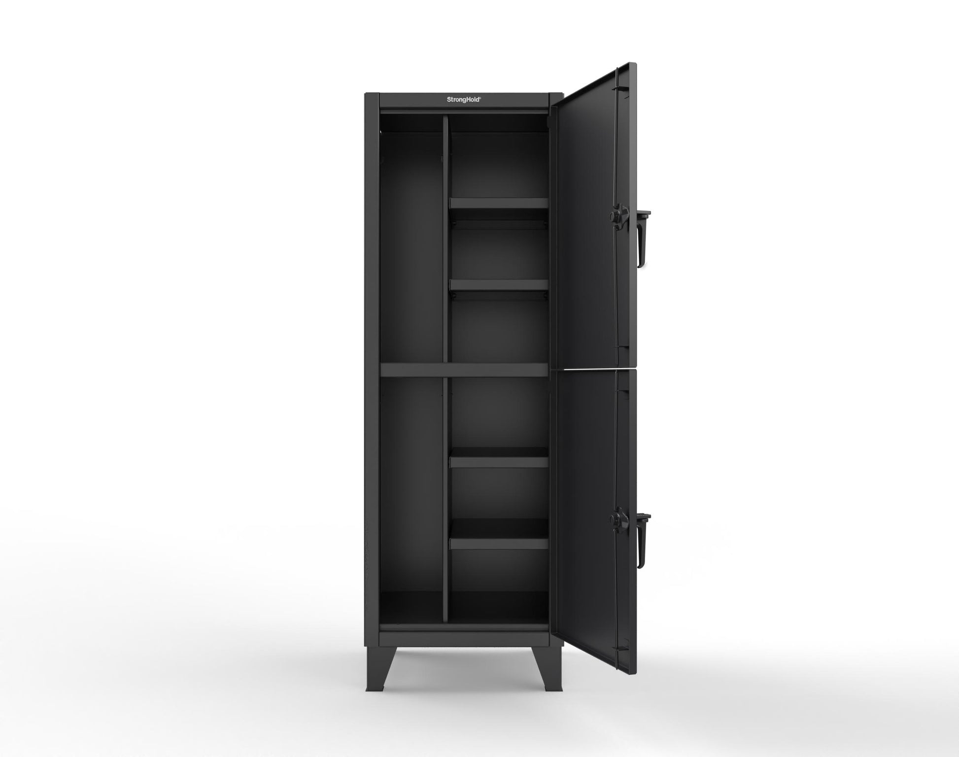 Extreme Duty 12 GA Double-Tier Locker with 2 Compartments, 4 Shelves, Coat Hooks - 26 in. W x 24in. D x 78 in. H - 26-24-2TPL-9005