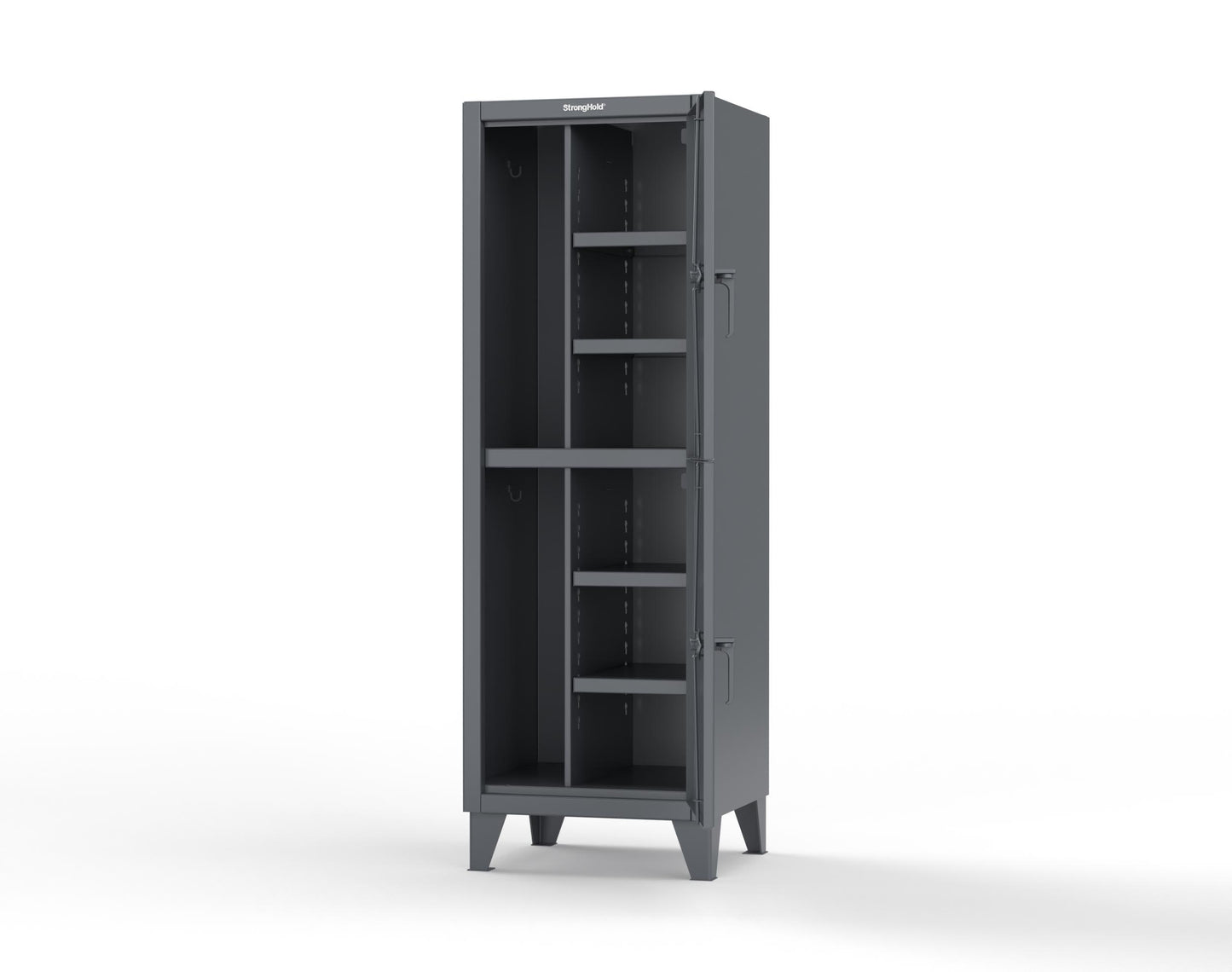 Extreme Duty 12 GA Double-Tier Locker with 2 Compartments, 4 Shelves, Coat Hooks - 26 in. W x 24in. D x 78 in. H - 26-24-2TPL-7024