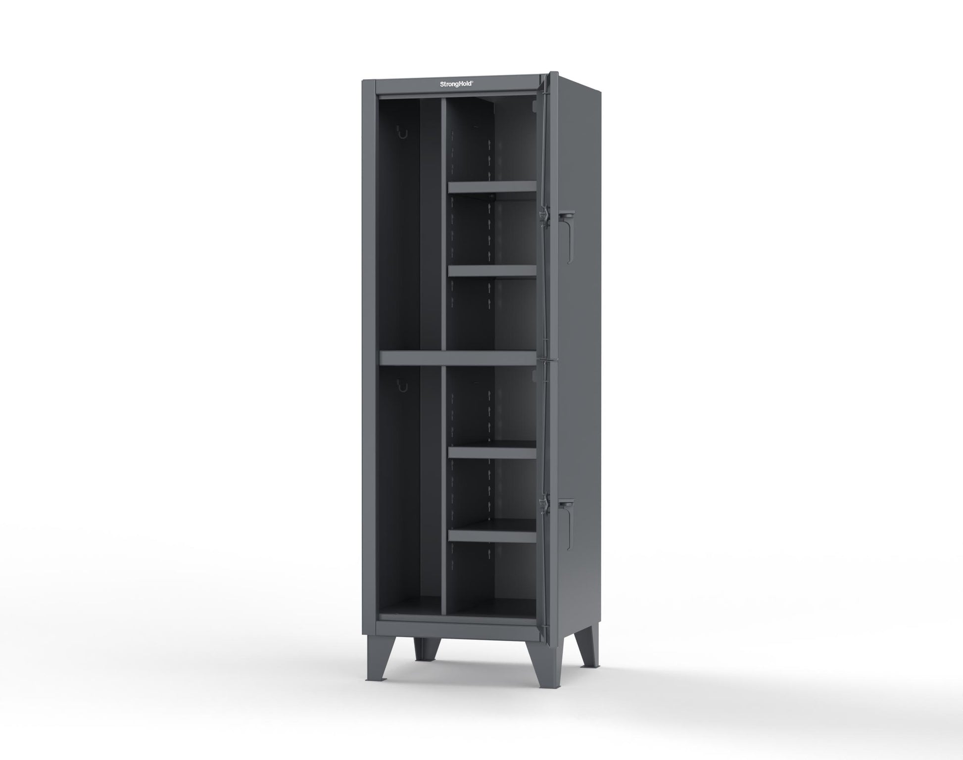 Extreme Duty 12 GA Double-Tier Locker with 2 Compartments, 4 Shelves, Coat Hooks - 26 in. W x 24in. D x 78 in. H - 26-24-2TPL-7024