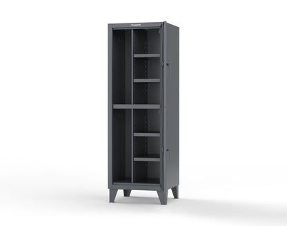 Extreme Duty 12 GA Double-Tier Locker with 2 Compartments, 4 Shelves, Coat Hooks - 26 in. W x 24in. D x 78 in. H - 26-24-2TPL-7024