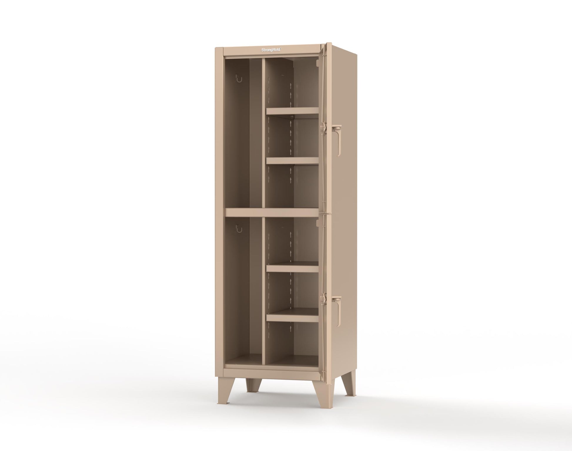 Extreme Duty 12 GA Double-Tier Locker with 2 Compartments, 4 Shelves, Coat Hooks - 26 in. W x 24in. D x 78 in. H - 26-24-2TPL-1019
