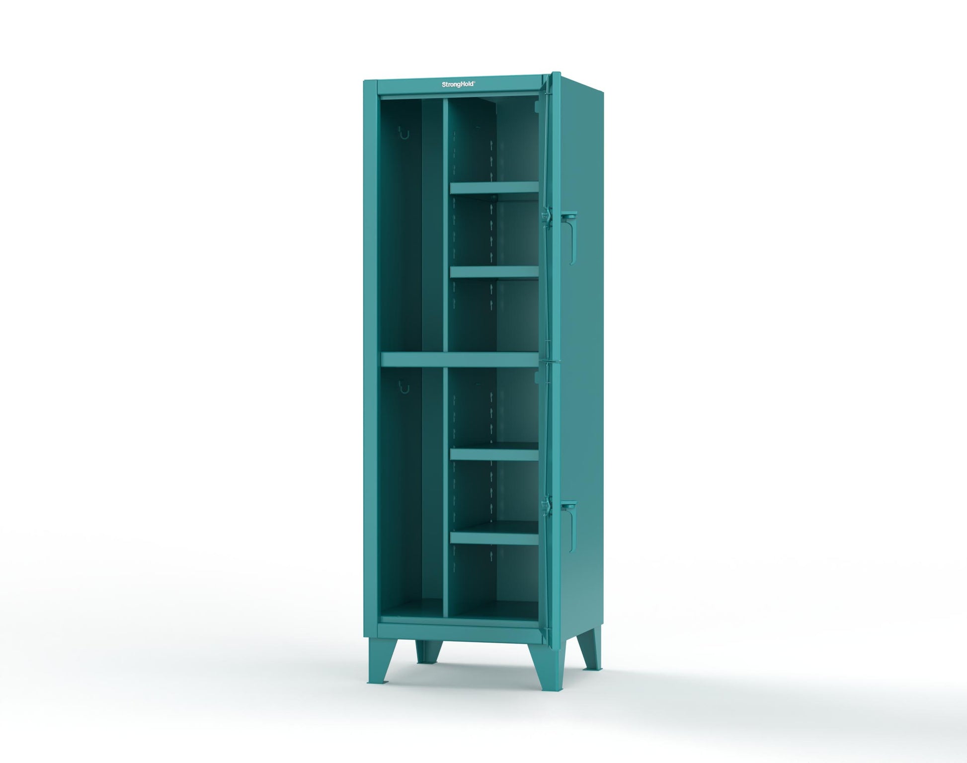 Extreme Duty 12 GA Double-Tier Locker with 2 Compartments, 4 Shelves, Coat Hooks - 26 in. W x 24in. D x 78 in. H - 26-24-2TPL-5021