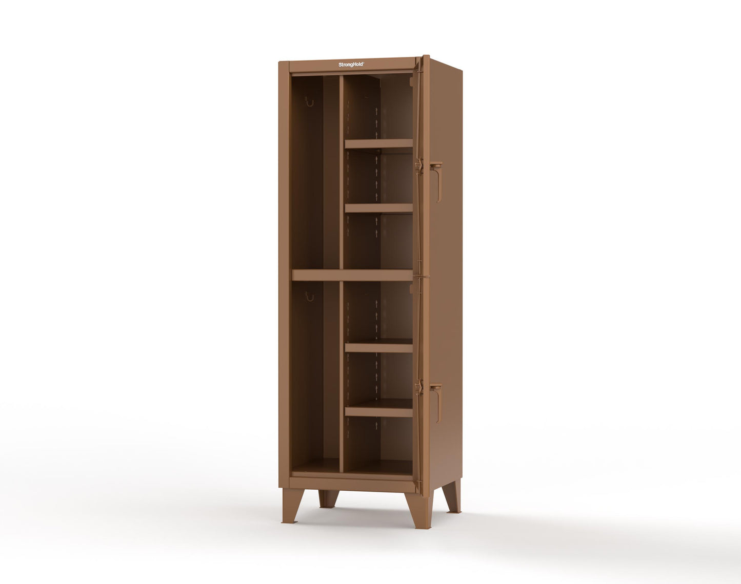 Extreme Duty 12 GA Double-Tier Locker with 2 Compartments, 4 Shelves, Coat Hooks - 26 in. W x 24in. D x 78 in. H - 26-24-2TPL-8008