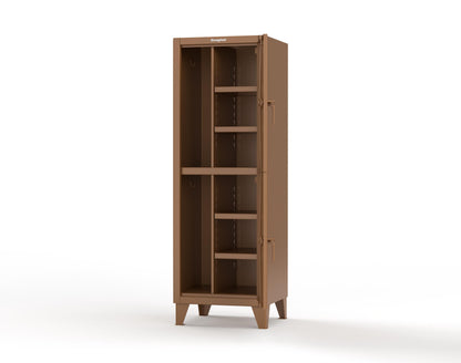 Extreme Duty 12 GA Double-Tier Locker with 2 Compartments, 4 Shelves, Coat Hooks - 26 in. W x 24in. D x 78 in. H - 26-24-2TPL-8008