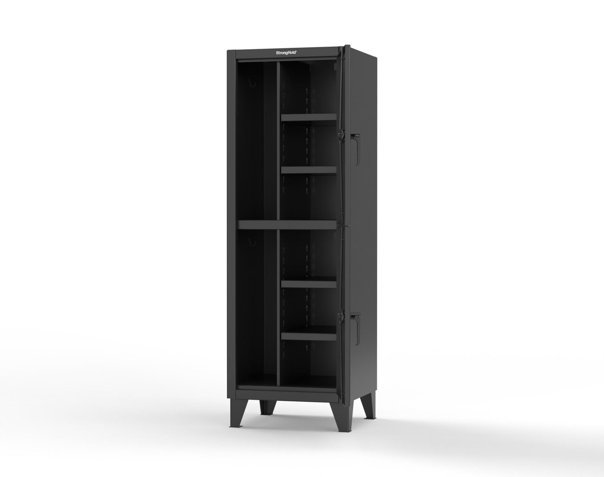 Extreme Duty 12 GA Double-Tier Locker with 2 Compartments, 4 Shelves, Coat Hooks - 26 in. W x 24in. D x 78 in. H - 26-24-2TPL-9005