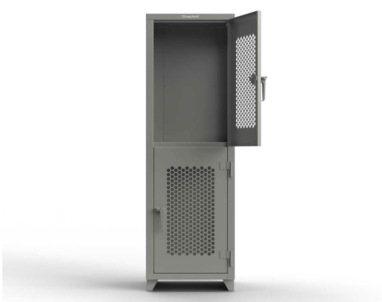 Extra Heavy Duty 14 GA Double-Tier Ventilated Locker, 2 Compartments - 24 in. W x 24 in. D x 75 in. H
