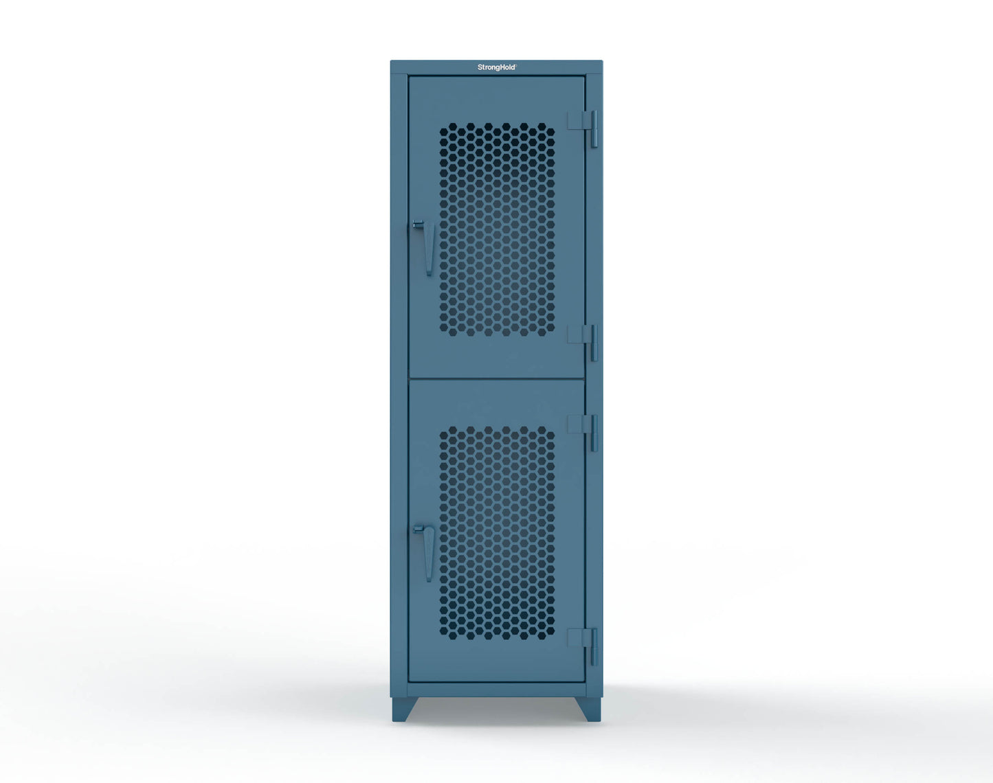 Extra Heavy Duty 14 GA Double-Tier Ventilated Locker, 2 Compartments - 24 in. W x 24 in. D x 75 in. H - 26-2H-24-2T-L-5001