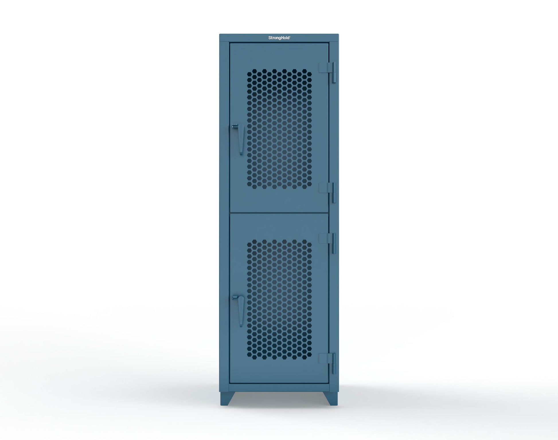 Extra Heavy Duty 14 GA Double-Tier Ventilated Locker, 2 Compartments - 24 in. W x 24 in. D x 75 in. H - 26-2H-24-2T-L-5001