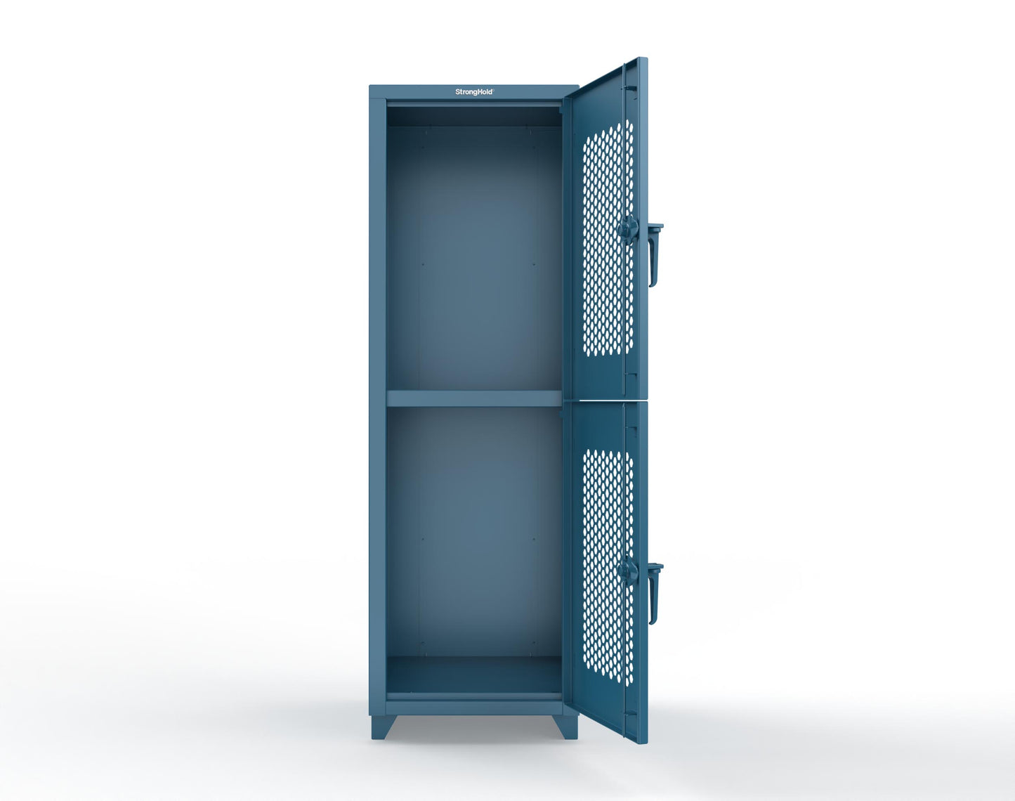 Extra Heavy Duty 14 GA Double-Tier Ventilated Locker, 2 Compartments - 24 in. W x 24 in. D x 75 in. H - 26-2H-24-2T-L-5001