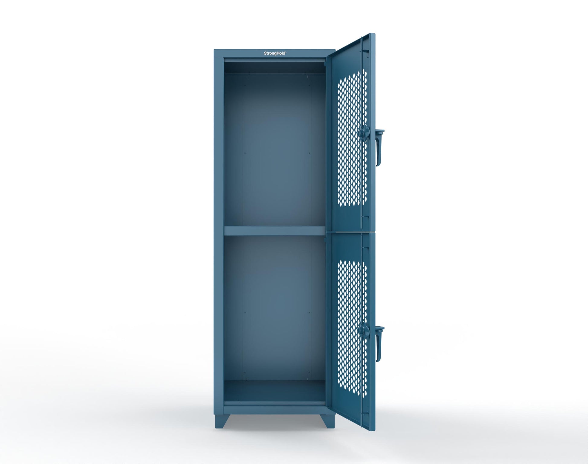 Extra Heavy Duty 14 GA Double-Tier Ventilated Locker, 2 Compartments - 24 in. W x 24 in. D x 75 in. H - 26-2H-24-2T-L-5001