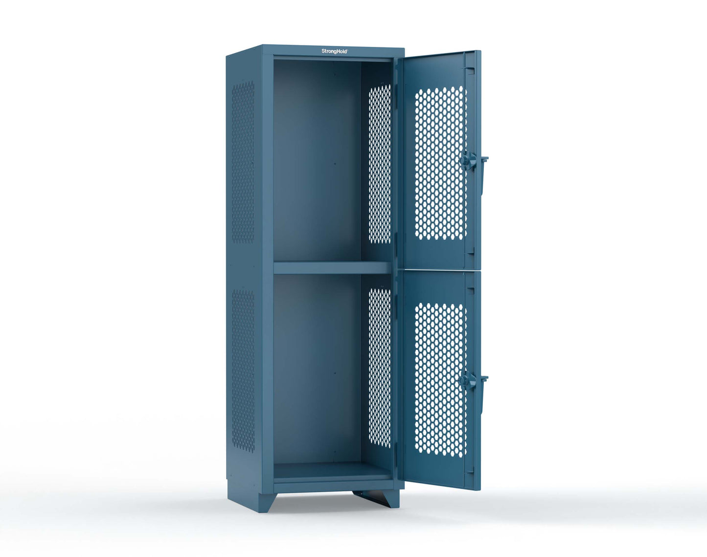 Extra Heavy Duty 14 GA Double-Tier Ventilated Locker, 2 Compartments - 24 in. W x 24 in. D x 75 in. H - 26-2H-24-2T-L-5001
