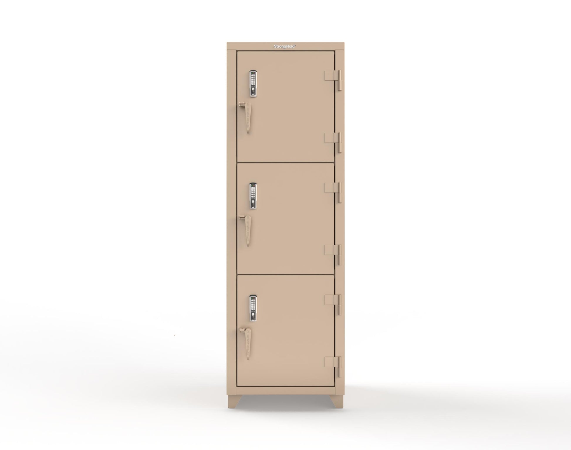 Extra Heavy Duty 14 GA Triple-Tier Locker with Keyless Entry Lock, 3 Compartments – 24 in. W x 24 in. D x 75 in. H - 26-3D-24-3T-EK-L-1019