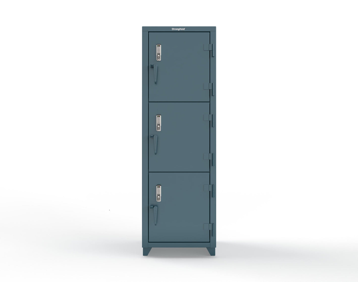 Extra Heavy Duty 14 GA Triple-Tier Locker with Keyless Entry Lock, 3 Compartments – 24 in. W x 24 in. D x 75 in. H - 26-3D-24-3T-EK-L-5001