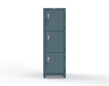 Extra Heavy Duty 14 GA Triple-Tier Locker with Keyless Entry Lock, 3 Compartments – 24 in. W x 24 in. D x 75 in. H - 26-3D-24-3T-EK-L-5001