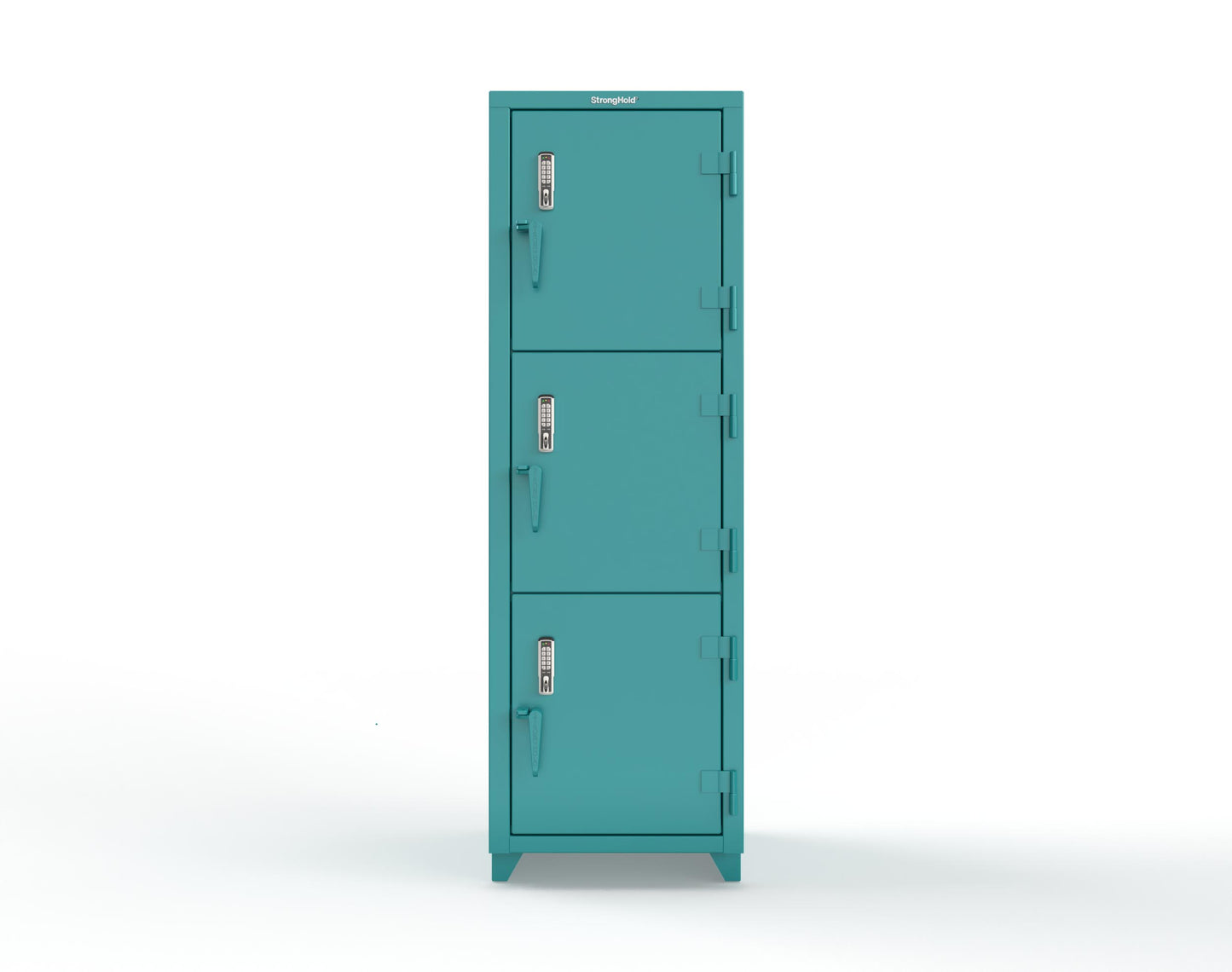 Extra Heavy Duty 14 GA Triple-Tier Locker with Keyless Entry Lock, 3 Compartments – 24 in. W x 24 in. D x 75 in. H - 26-3D-24-3T-EK-L-5021