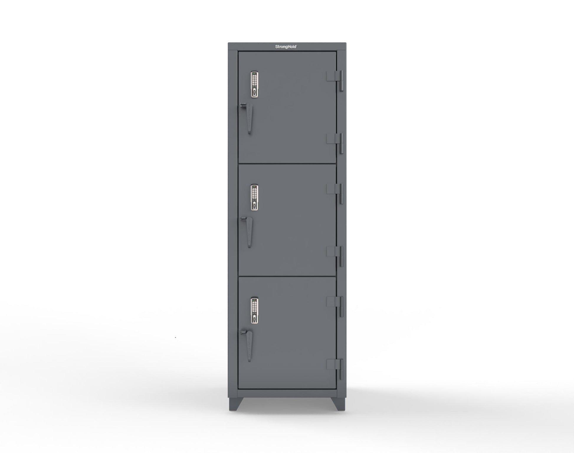 Extra Heavy Duty 14 GA Triple-Tier Locker with Keyless Entry Lock, 3 Compartments – 24 in. W x 24 in. D x 75 in. H - 26-3D-24-3T-EK-L-7024