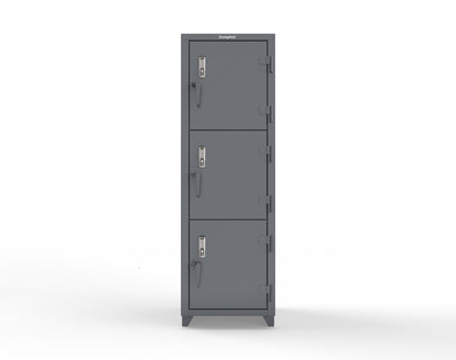 Extra Heavy Duty 14 GA Triple-Tier Locker with Keyless Entry Lock, 3 Compartments – 24 in. W x 24 in. D x 75 in. H - 26-3D-24-3T-EK-L-7024