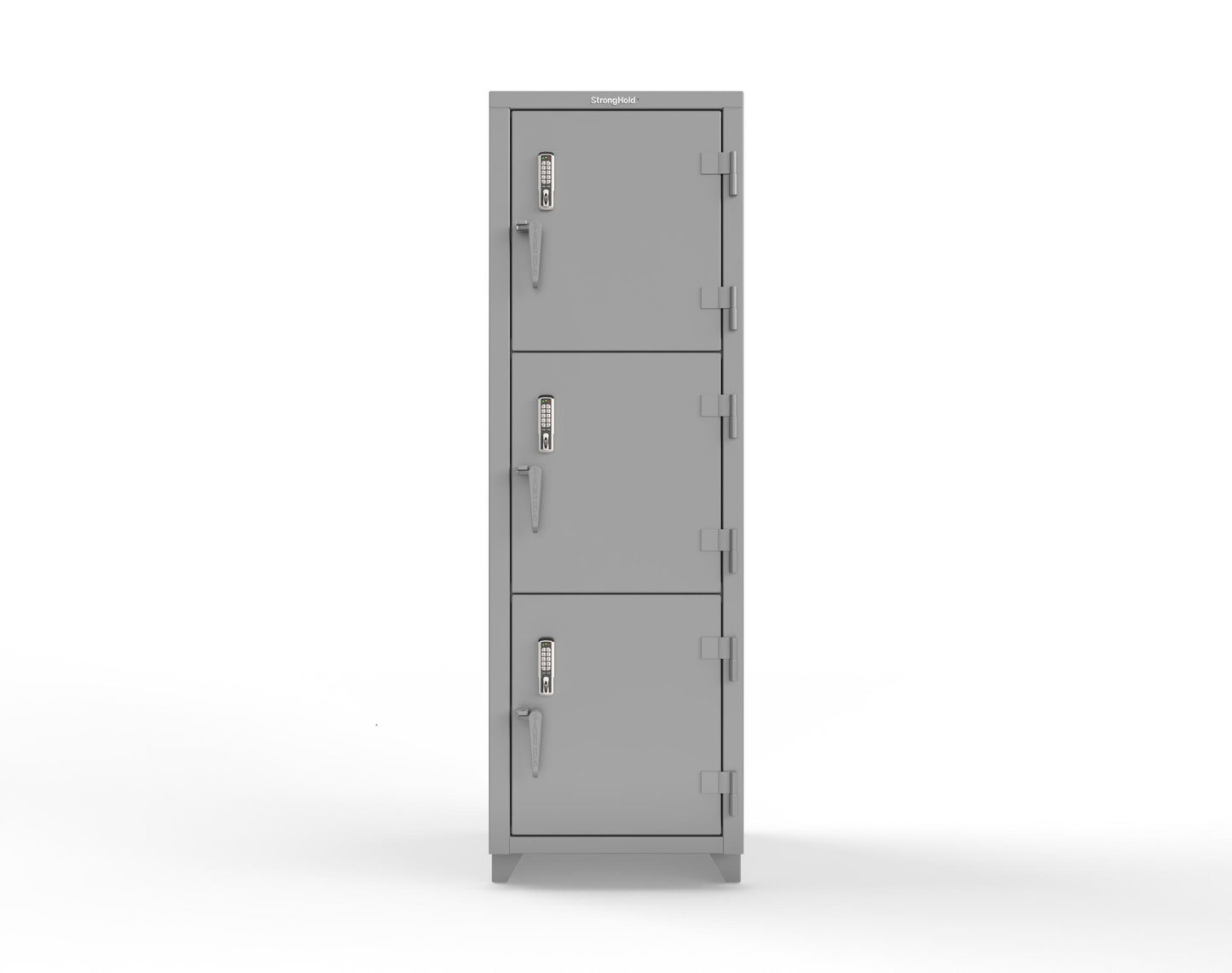 Extra Heavy Duty 14 GA Triple-Tier Locker with Keyless Entry Lock, 3 Compartments – 24 in. W x 24 in. D x 75 in. H - 26-3D-24-3T-EK-L-7037