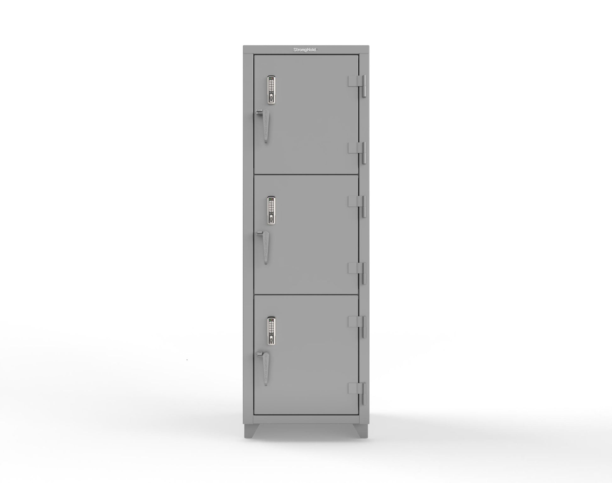 Extra Heavy Duty 14 GA Triple-Tier Locker with Keyless Entry Lock, 3 Compartments – 24 in. W x 24 in. D x 75 in. H - 26-3D-24-3T-EK-L-7037