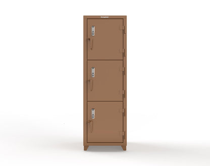 Extra Heavy Duty 14 GA Triple-Tier Locker with Keyless Entry Lock, 3 Compartments – 24 in. W x 24 in. D x 75 in. H - 26-3D-24-3T-EK-L-8008