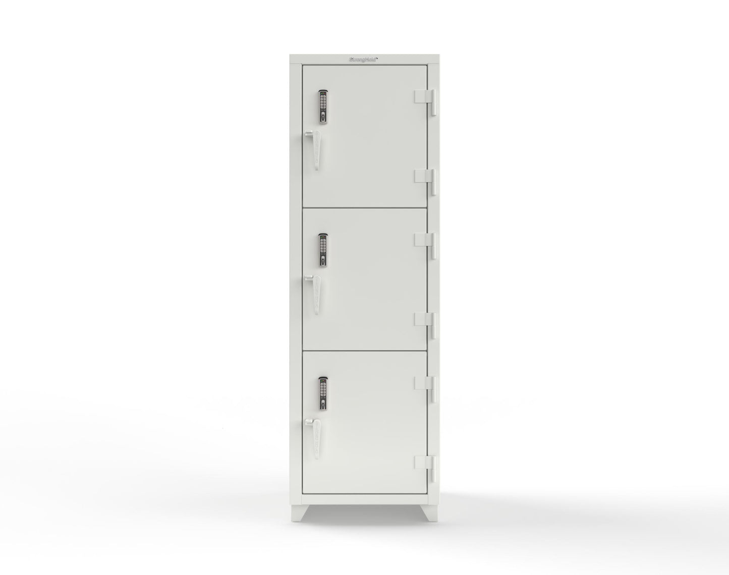 Extra Heavy Duty 14 GA Triple-Tier Locker with Keyless Entry Lock, 3 Compartments – 24 in. W x 24 in. D x 75 in. H - 26-3D-24-3T-EK-L-9003