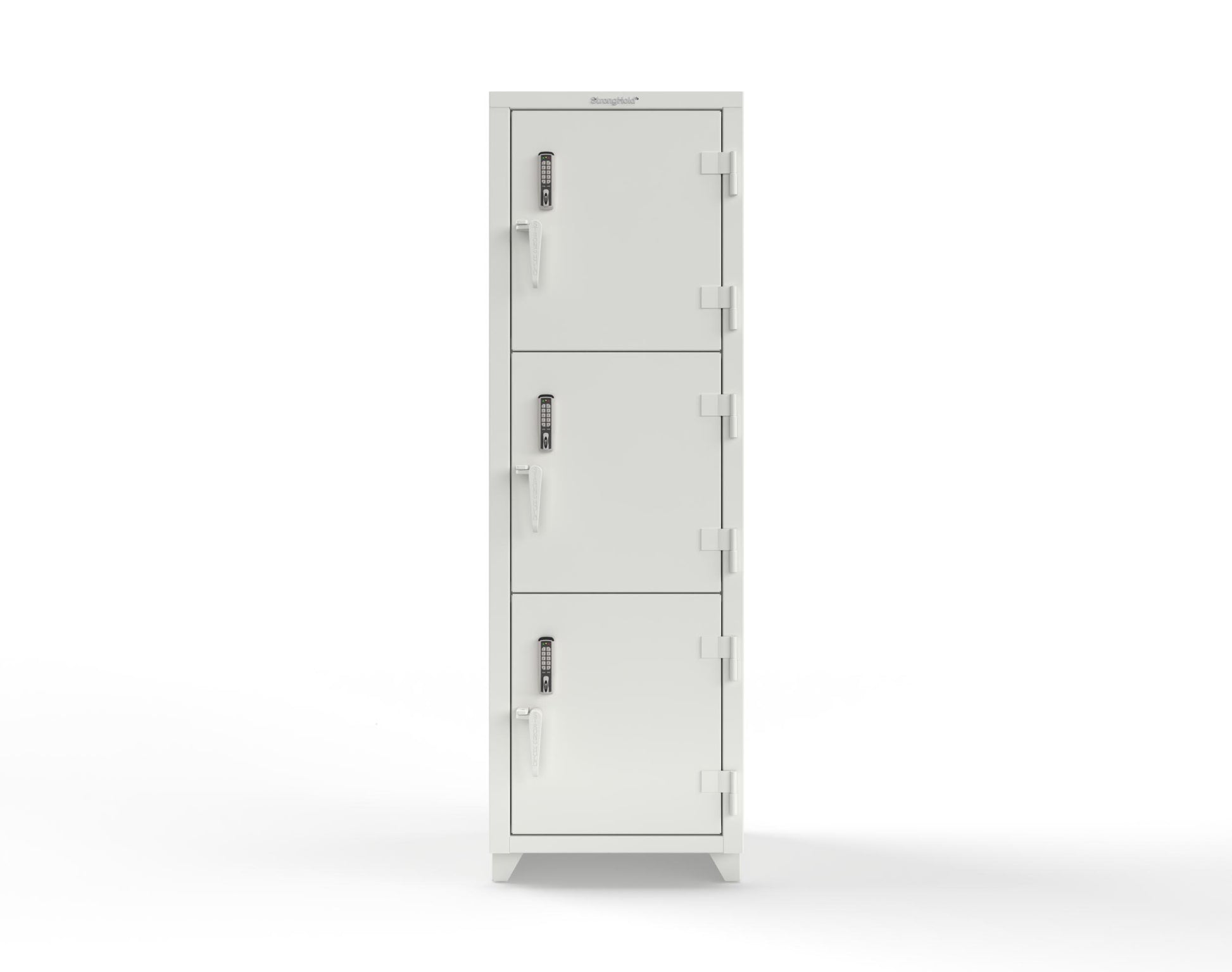 Extra Heavy Duty 14 GA Triple-Tier Locker with Keyless Entry Lock, 3 Compartments – 24 in. W x 24 in. D x 75 in. H - 26-3D-24-3T-EK-L-9003