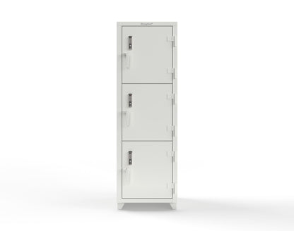 Extra Heavy Duty 14 GA Triple-Tier Locker with Keyless Entry Lock, 3 Compartments – 24 in. W x 24 in. D x 75 in. H - 26-3D-24-3T-EK-L-9003
