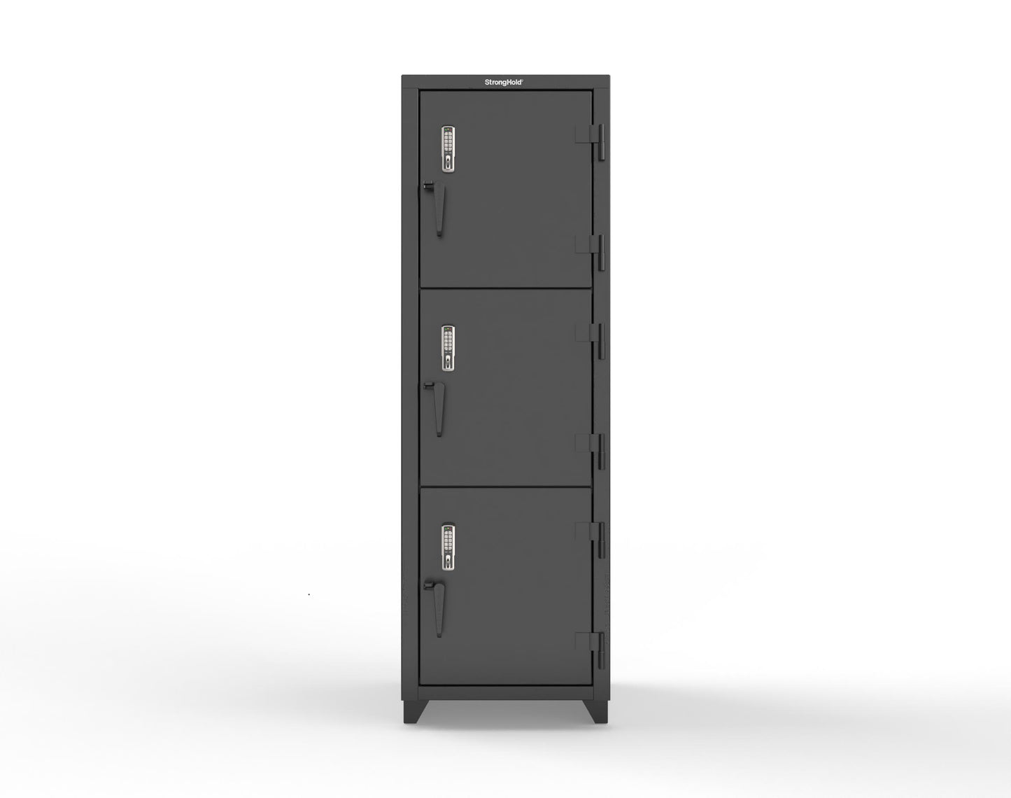 Extra Heavy Duty 14 GA Triple-Tier Locker with Keyless Entry Lock, 3 Compartments – 24 in. W x 24 in. D x 75 in. H - 26-3D-24-3T-EK-L-9005