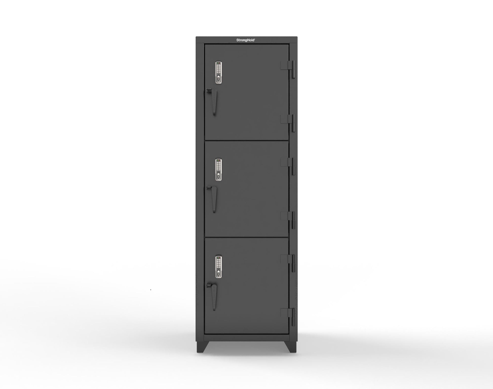 Extra Heavy Duty 14 GA Triple-Tier Locker with Keyless Entry Lock, 3 Compartments – 24 in. W x 24 in. D x 75 in. H - 26-3D-24-3T-EK-L-9005