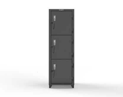 Extra Heavy Duty 14 GA Triple-Tier Locker with Keyless Entry Lock, 3 Compartments – 24 in. W x 24 in. D x 75 in. H - 26-3D-24-3T-EK-L-9005