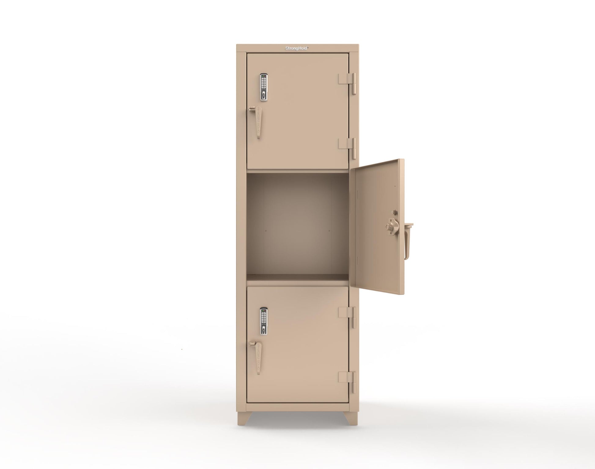 Extra Heavy Duty 14 GA Triple-Tier Locker with Keyless Entry Lock, 3 Compartments – 24 in. W x 24 in. D x 75 in. H - 26-3D-24-3T-EK-L-1019