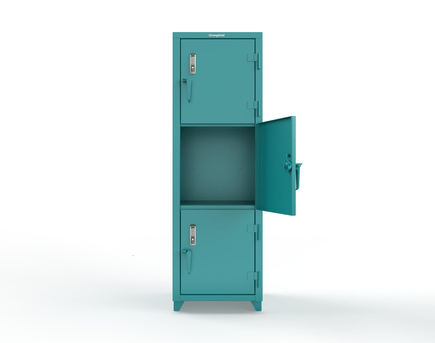 Extra Heavy Duty 14 GA Triple-Tier Locker with Keyless Entry Lock, 3 Compartments – 24 in. W x 24 in. D x 75 in. H - 26-3D-24-3T-EK-L-5021